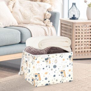 senya Large Storage Bins with Linen Imagine Space Themes Astronauts Planets and Stars Collapsible Foldable Storage Cubes Fabric Closet Organizer Containers