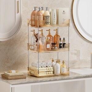 KSDSOAM 3 Tiers Bathroom Countertop Organizer, Cosmetics Skincare Organizers Holder for Perfume, Bathroom Organizers and Storage for Dresser Vanity Tray Sink (Gold)