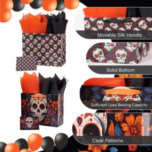 ysmile Halloween Skull Gift Bag with Wrapping Paper for Men Women 12.6" 2 Pack