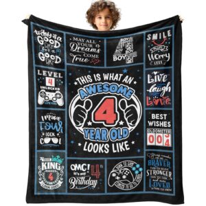 4 year old boy birthday gift throw blanket 50" x 40", birthday gifts for 4 year old boys, four year old boy gifts, 4yr old boy birthday gift ideas, birthday present for boy age 4, 4th birthday gift