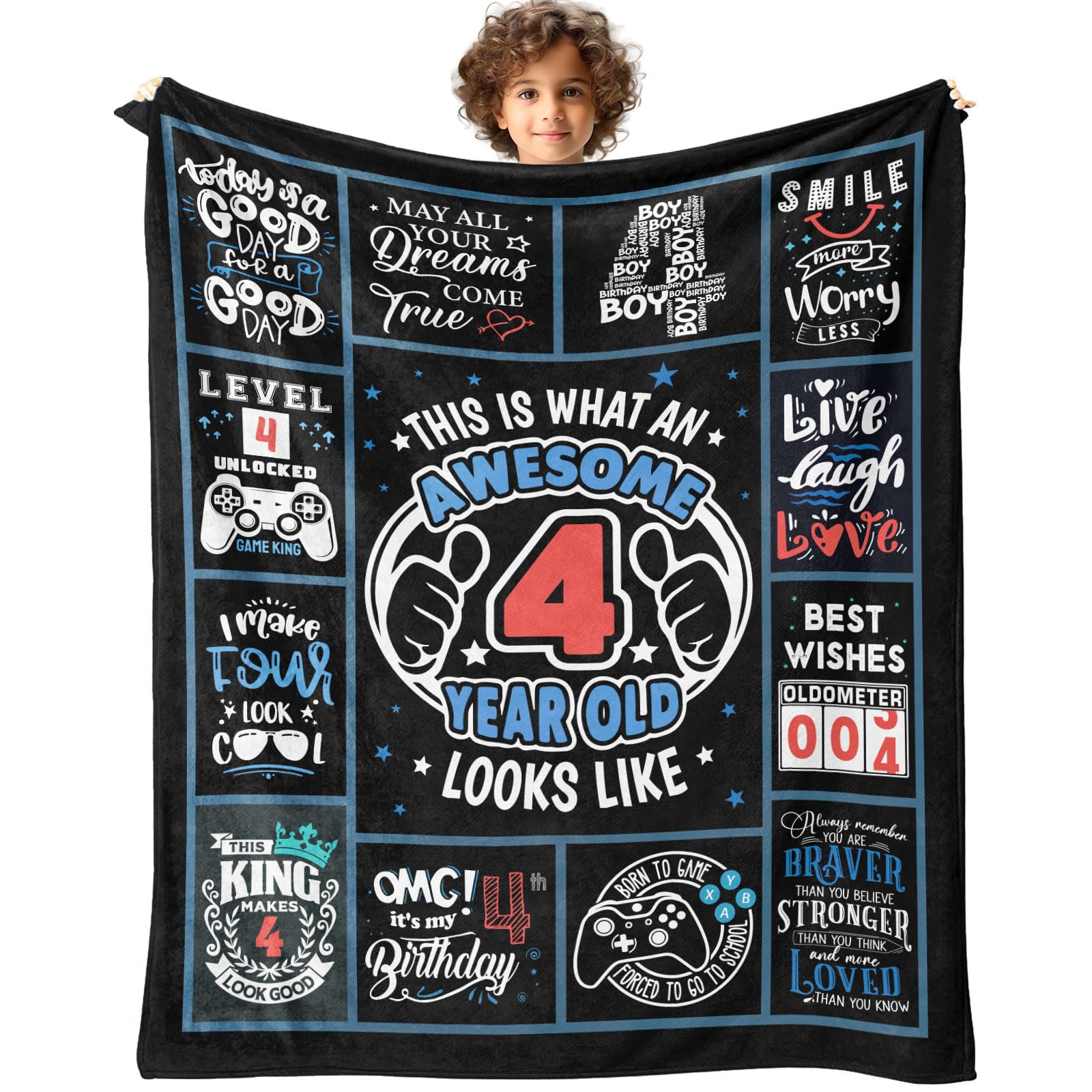 4 Year Old Boy Birthday Gift Throw Blanket 50" x 40", Birthday Gifts for 4 Year Old Boys, Four Year Old Boy Gifts, 4Yr Old Boy Birthday Gift Ideas, Birthday Present for Boy Age 4, 4th Birthday Gift