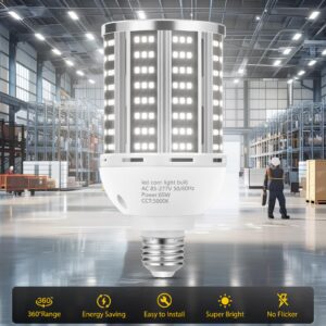 65W LED Corn Light Bulb 2 pack(650W Equivalent ) ,Daylight 5000K E26/E39 Commercial Grade 7800LM Medium Mogul Base LED Lamp,Large Area Lights For Outdoor Indoor Garage Warehouse Factory Bay Light