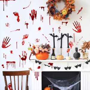 Halloween Bloody Wall Stickers Spooky Bloody Handprint Footprint Window Stickers Easy to Apply and Remove, Vivid Halloween Spooky Stickers Perfect for Halloween Party Indoor Outdoor Decorations