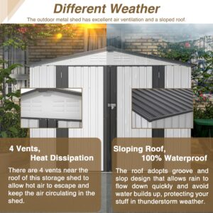 Outdoor Storage Shed 8 x 6 ft All-Weather - Rust & UV-Resistant Galvanized Steel with Ventilation & Pad-Lockable Doors,White