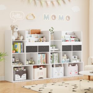 GAOMON 47.8in Kids Bookshelf with Drawers Wooden Toy Storage Organizer Modern Bookcase with Cubbies Floor Storage Cabinet White Toy Chest Playroom, Classroom, Nursery, Kids Room