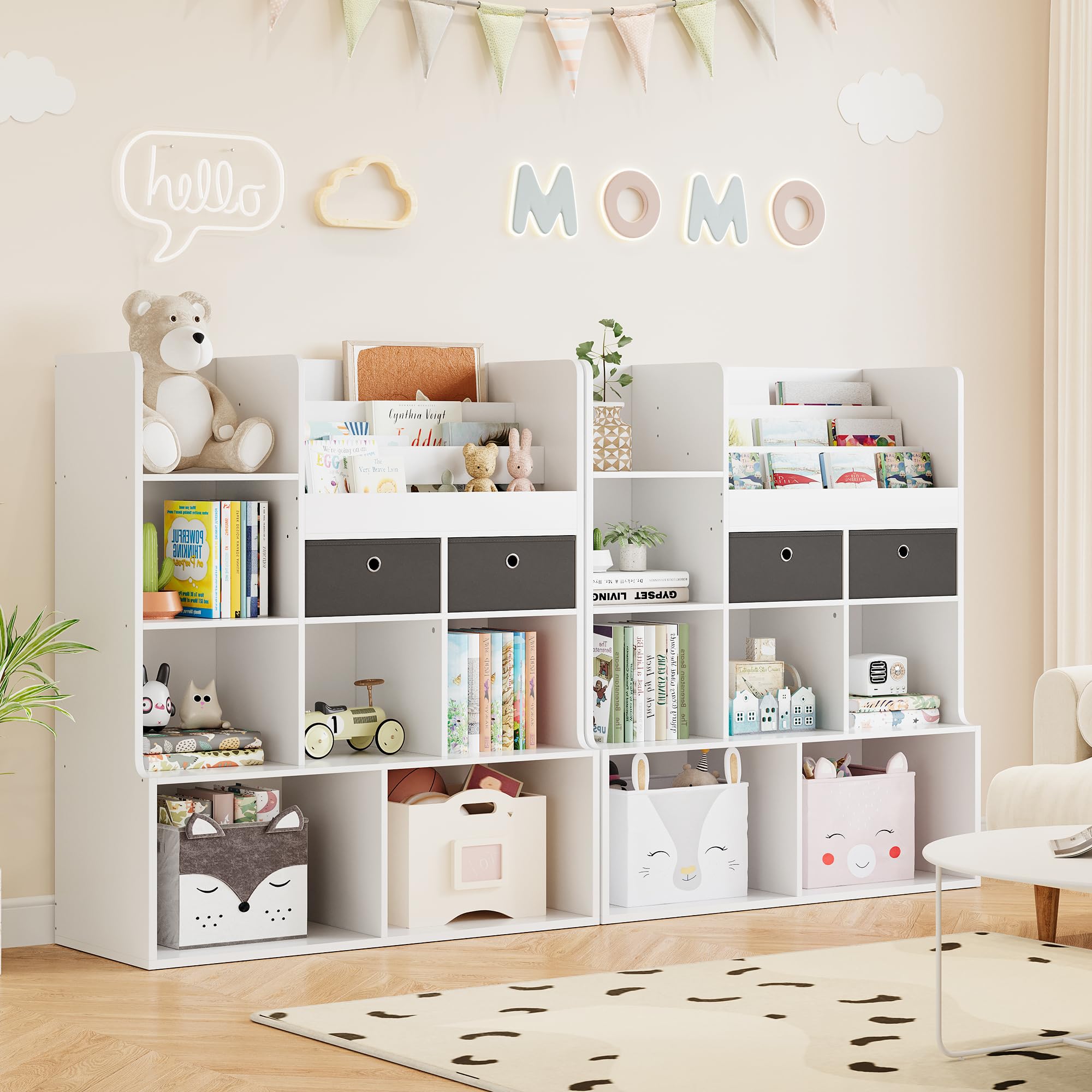 GAOMON 47.8in Kids Bookshelf with Drawers Wooden Toy Storage Organizer Modern Bookcase with Cubbies Floor Storage Cabinet White Toy Chest Playroom, Classroom, Nursery, Kids Room