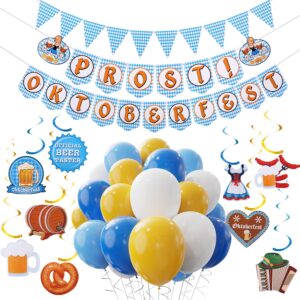 oktoberfest party decorations 53pcs blue white yellow balloons, bavarian flag pennant banner, prost oktoberfest banner, hanging swirl streamer, german oktoberfest beer festival birthday supplies