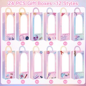 buersur 24PCS Cute Party Favors Boxes - Cute Pink Theme Gift Boxes Candy Boxes Tote Boxes Goodie Bag for Girls and boys Fill Up the Birthday Gift Bags (12 Pattern)