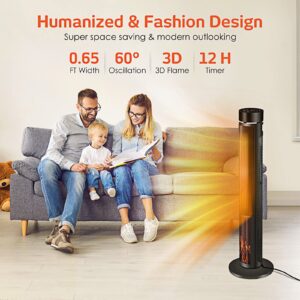 Air Choice 36" Space Heater for Large Room, 1500W PTC Electric Heater for Indoor Use, 4 Modes & Adjustable Thermostat, 3D Flame, 12H Timer, Oscillating, Remote Control, Tower Heater for Office Bedroom