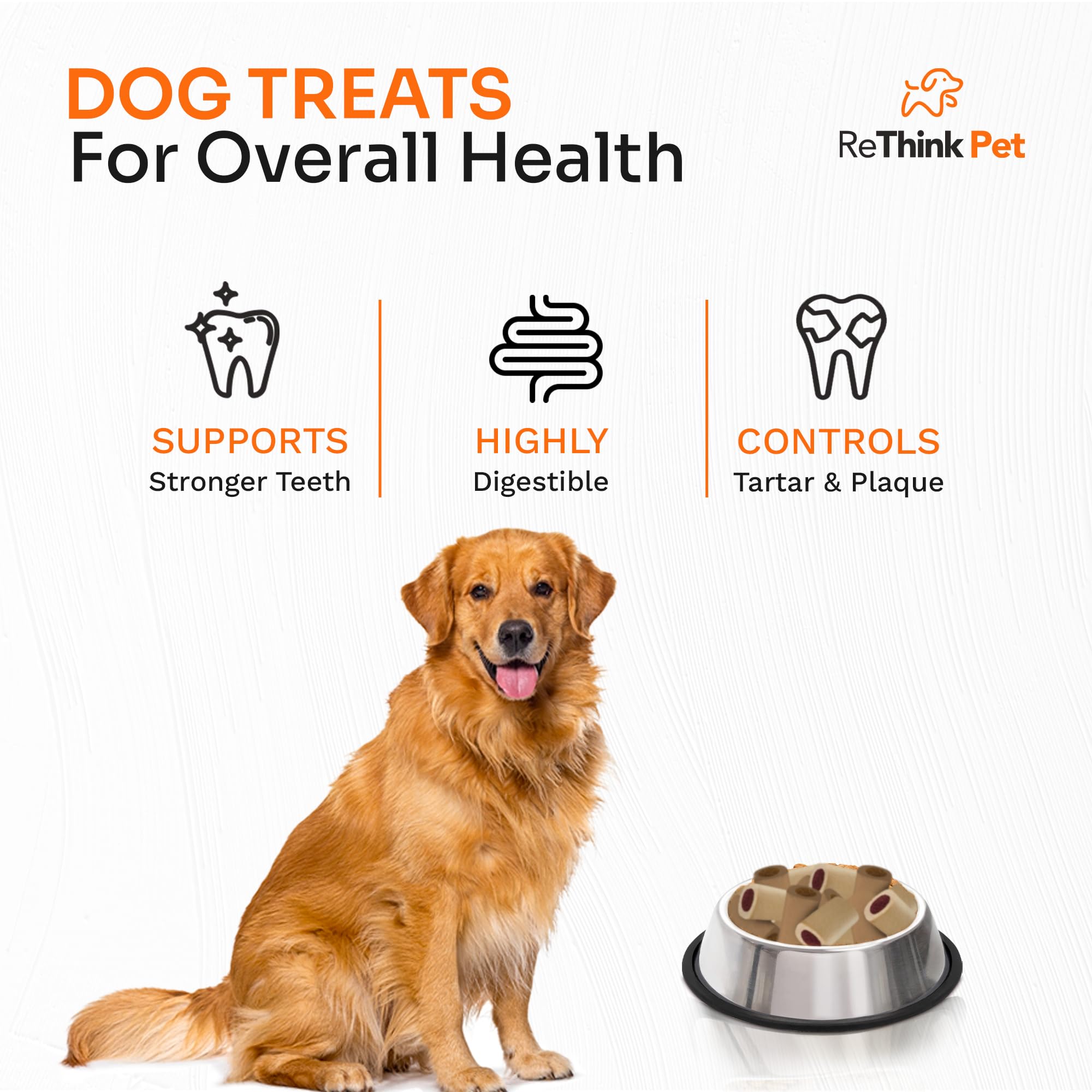 ReThink Pet 6 Pcs Premium Munchy Bone Bites, Dog Treats Small Dogs, Beef and Chicken Flavored Dog Training Treats, Highly Digestible Dog Treat, Natural Pet Treats for Dogs, Perfect Teething Dog Treats