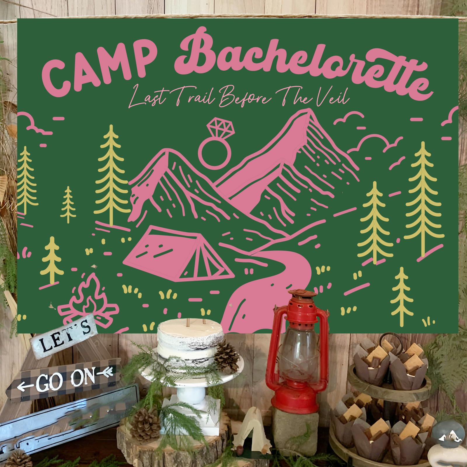 Camp Bachelorette Party Decor 7 * 5ft Pink Green Backdrop Last Trail Before The Veil Banner Hiking Camp Bachelorette Party Supplies Bachelorette Banner for Wedding Bridal Shower Bunting Party