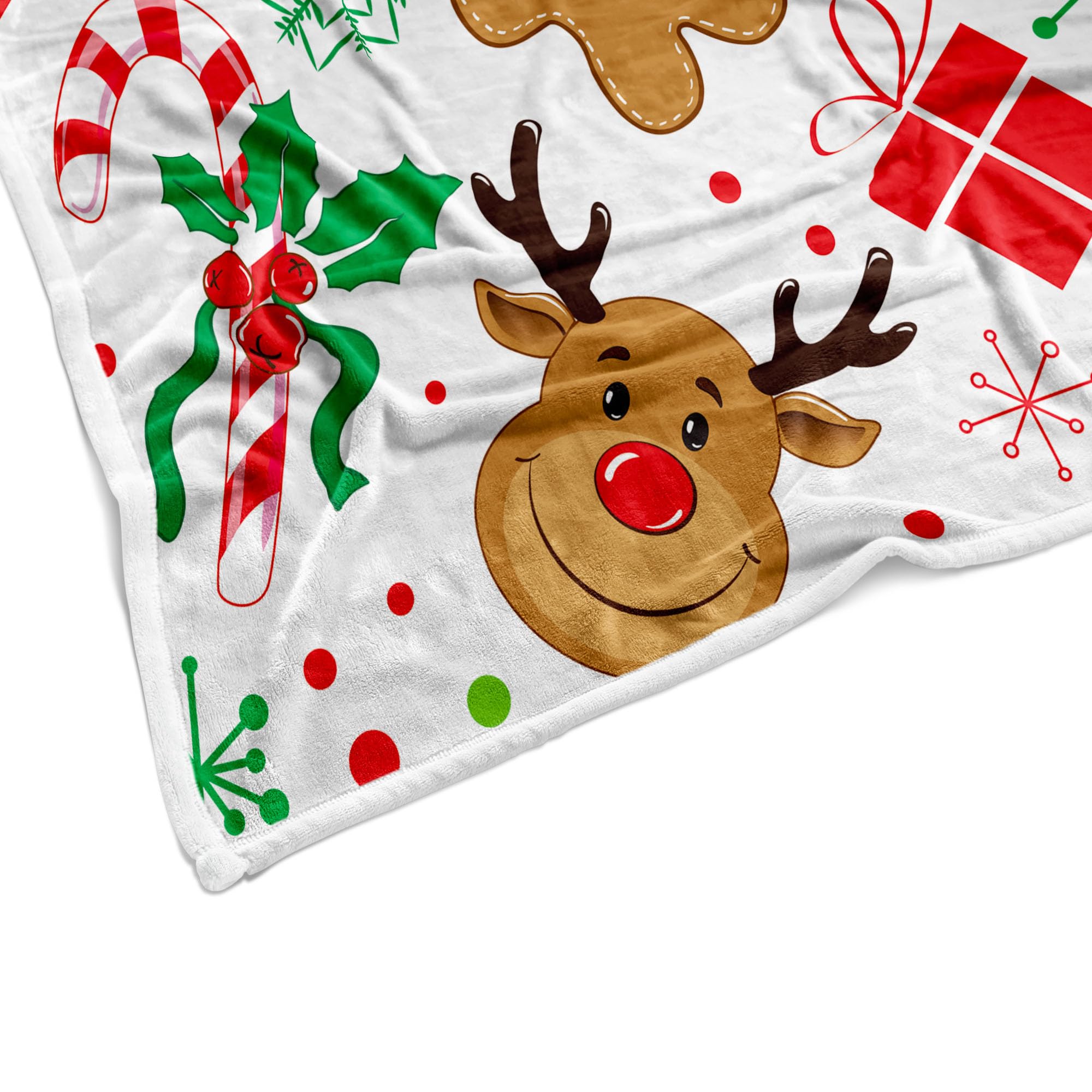 NYMB White Cute Kids Christmas Throw Blanket, Funny Reindeer Snowflake Gingerbread Candy Snowflake Holiday Blanket for Couch Bed, Warm and Cozy Travel Camping Throw Blanke, 50X60in