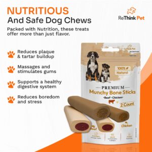 ReThink Pet 2 Pcs Premium Munchy Bone Sticks, Dog Treats Small Dogs, Beef & Chicken Dog Chew Sticks, Highly Digestible & Long Lasting Dog Chews, Natural Dog Chews for Aggressive Chewers