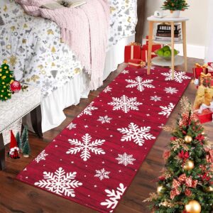 RUGSREAL Christmas Rug Runner Rug 2x6 Washable Rug Non Slip Kitchen Rugs Bedroom Decor Soft Throw Rugs Stain Resistant Carpet for Bedroom Laundry Hallway Runner Snow|Red 2'x6'