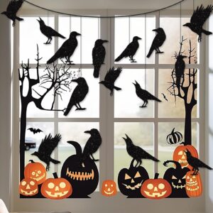 40pcs Glitter Black Crow Halloween Decorations Bird Raven Hanging Banners for Gothic Halloween Garland Backdrop Centerpiece Halloween Wall Cutouts for Horror Theme Birthday Wedding Yard Party Supplies