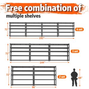 ROOMTEC Garage Shelving, 3300 LBS Capacity Storage Shelves Heavy Duty, 5 Tier Adjustable Metal Organizer Wire Rack, 60"L x 24"W x 78"H Utility Shelf Unit for Kitchen Pantry (1, 60" L x 24" W x 78" H)