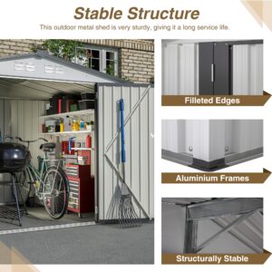 Outdoor Storage Shed 8 x 6 ft All-Weather - Rust & UV-Resistant Galvanized Steel with Ventilation & Pad-Lockable Doors,White