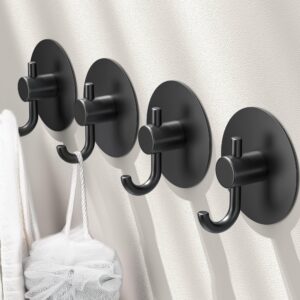 jockcaras Adhesive Towel Hooks for Bathroom Wall: 4 Pack Sticky Hook Heavy Duty Coat Hanger, Sticking No Damage, Black