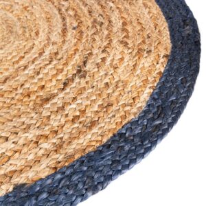 Jaipur Handloom Natural Jute Round Rug with Navy Blue Border Hand Braided Jute Area Rug for Bedroom, Living Room, Dining Room, Hallway, Kitchen, Entryway (5 Feet Round Jute Rug (60 x 60 Inches))