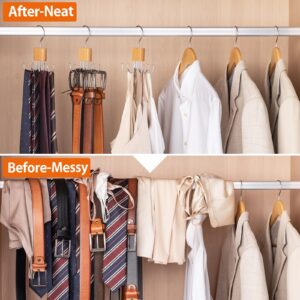 ELONG HOME Belt Organizer, Wooden Block Belt Hanger Closet Organizers and Storage, Belt Rack with 6 Hooks, 2 Pack Tie Hangers