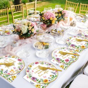 96Pcs Floral Bridal Shower Party Supplies Cheers to Love Tableware Set Wildflower Party Plates and Napkins Decorations for Engagement Bridal Shower Wedding Dinnerware Party Favors for 24 Guests