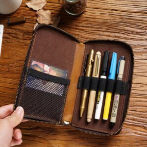 MIVLXLX Leather Pencil Case Organizer with Zipper, Portable Pen Case Storage for Drawing Pencils and Markers (coffee)