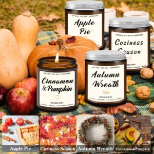 Homsolver Set of 4 Fall Scented Candles, Home Fall Decor, Fall Candles Gifts for Women Men - Apple Pie/Autumn Wreath/Cozy Season/Cinnamon Pumpkin Scented Candles for Autumn Fall