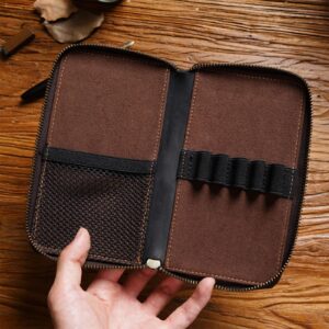 MIVLXLX Leather Pencil Case Organizer with Zipper, Portable Pen Case Storage for Drawing Pencils and Markers (coffee)