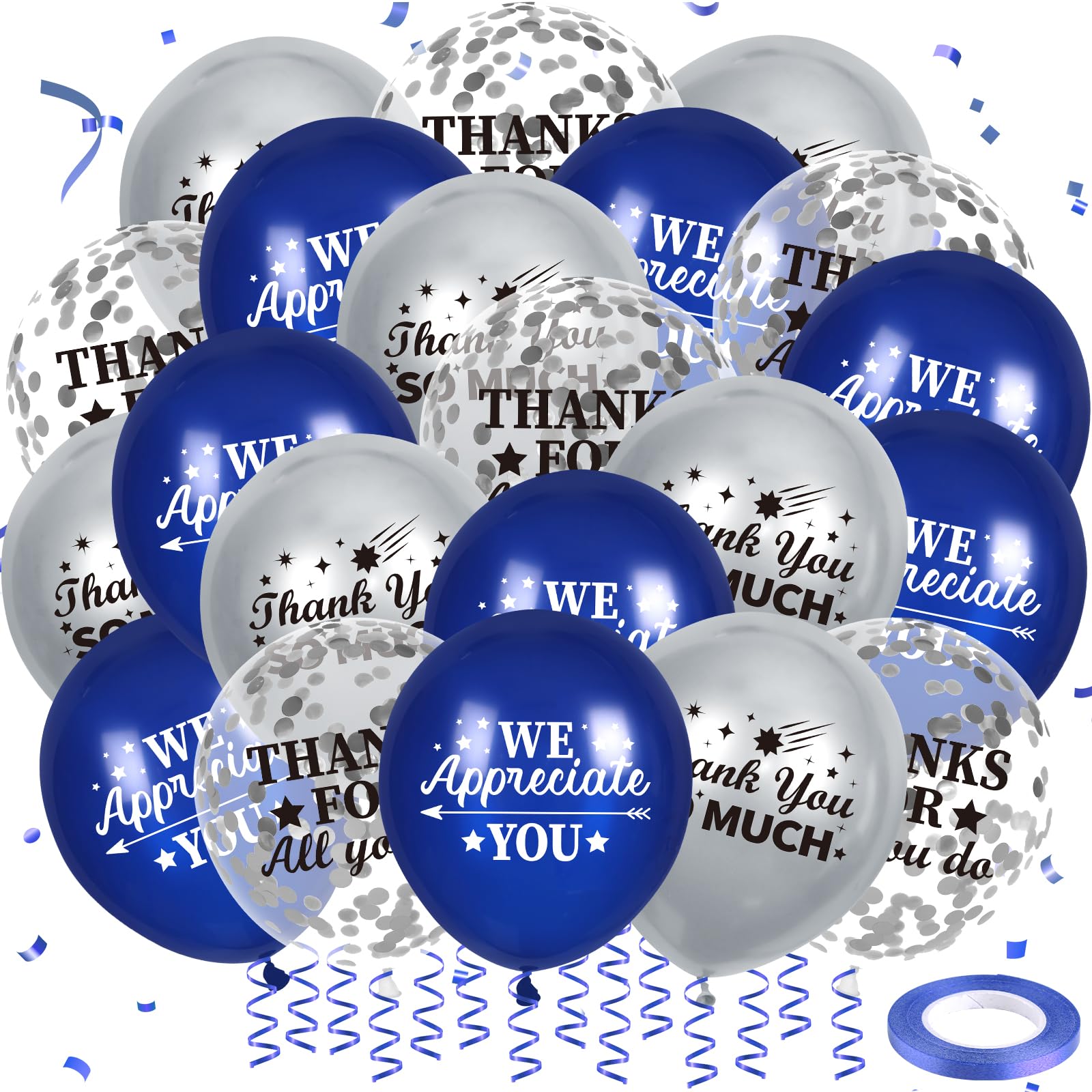 We Appreciate You Decorations Blue Silver Thank You Balloons 50 Pcs Thanks for All You Do & We Appreciate You Balloons Coworker Employee Staff Appreciation Gifts Graduation Appreciation Party