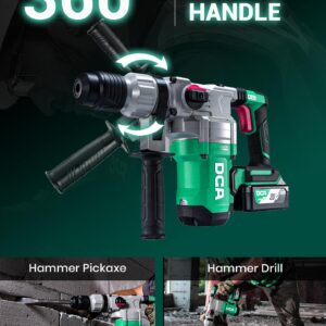 DCA 20V MAX Brushless Rotary Hammer Drill, 4.5 Joule, 3800BPM, 1-1/8 Inch SDS-Plus, Cordless Heavy Duty Rotary Hammer Drill, 5.0Ah Battery, 4A Fast Charger, Safety Clutch, 4 Drill Bits and 2 Chisels