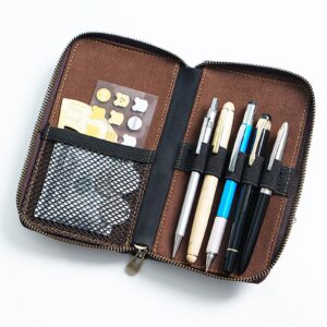 MIVLXLX Leather Pencil Case Organizer with Zipper, Portable Pen Case Storage for Drawing Pencils and Markers (coffee)