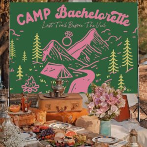 Camp Bachelorette Party Decor 7 * 5ft Pink Green Backdrop Last Trail Before The Veil Banner Hiking Camp Bachelorette Party Supplies Bachelorette Banner for Wedding Bridal Shower Bunting Party