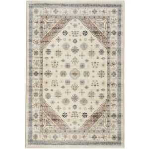 Roxstand 6x9 Area Rugs for Bedroom, Washable Rug with Non-Slip Backing, Ultra-Thin Rugs for High-Traffic Areas, Super-Soft Vintage Farmhouse Large Area Rug (Beige, 6'x9')