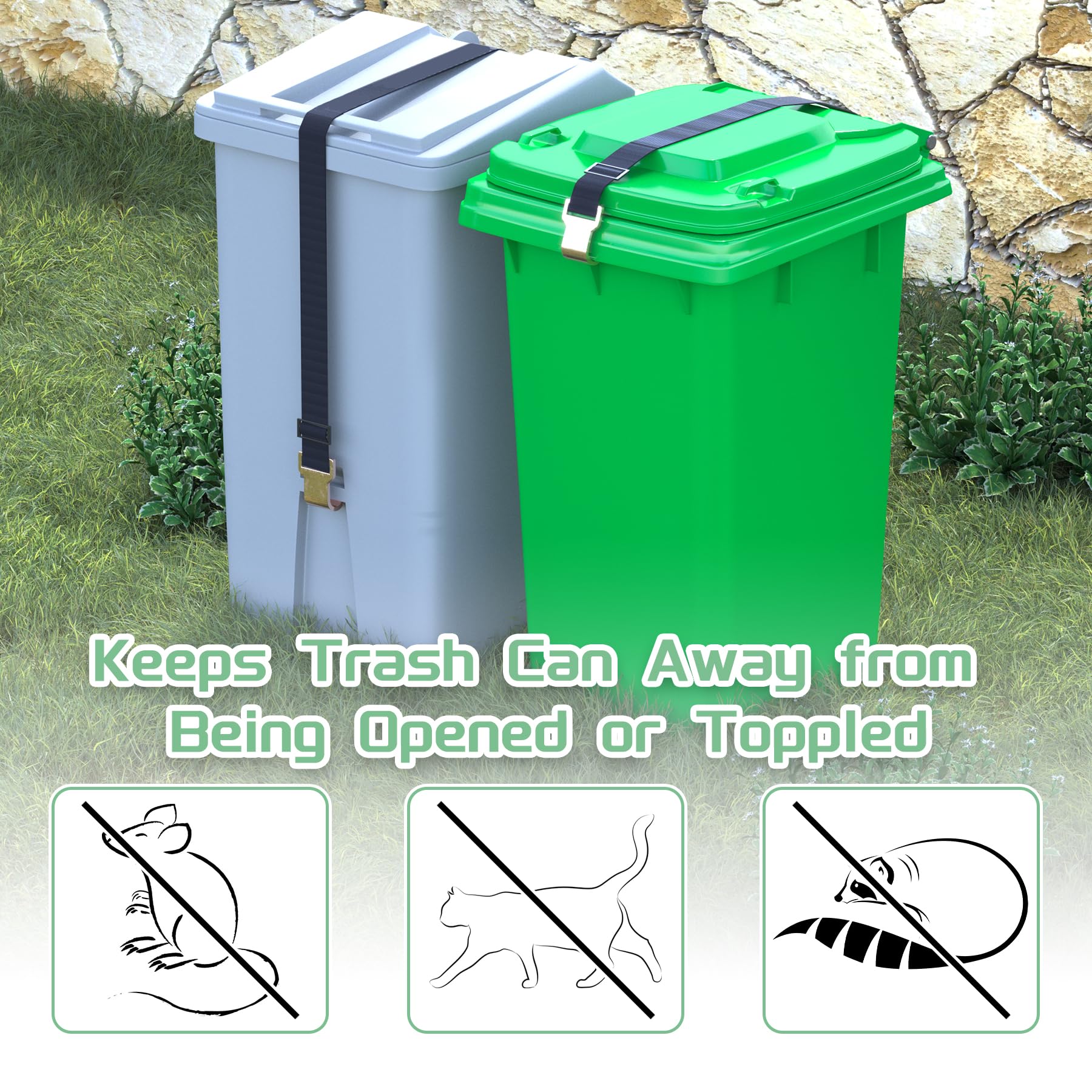 Memrita Trash Can Lid Lock,Outdoor Trash Can Locks Strap,Adjustable Garbage Can Lid Locks,Trash Can Lock for Prevent Rummaging,Locking Trash Can During Strong Wind