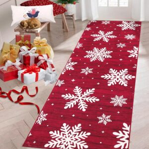 rugsreal christmas rug runner rug 2x6 washable rug non slip kitchen rugs bedroom decor soft throw rugs stain resistant carpet for bedroom laundry hallway runner snow|red 2'x6'