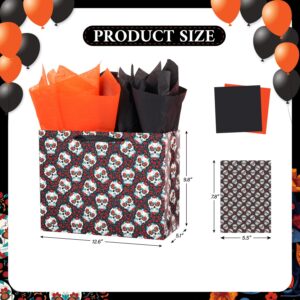 ysmile Halloween Skull Gift Bag with Wrapping Paper for Men Women 12.6" 2 Pack