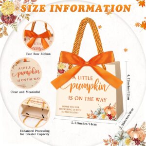 Kolldenn 50 Set Baby Shower Party Favors Thank You Gift Bags A Little Pumpkin is On the Way Gift Bags with Handles Fall Small Candy Bags with Bow Ribbon for Autumn Baby Shower Gender Reveal Party