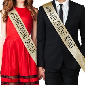 lyrow 2 pcs "homecoming king" and "homecoming queen" sashes homecoming party prom sashes school party accessories printed belts for homecoming dance party wedding bridal shower supplies (gold)