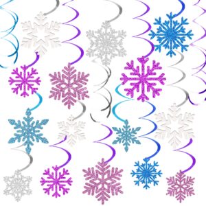 54 pcs glittery snowflakes hanging swirls ceiling streamers snowflake hanging decorations for winter wonderland snowflake themed party decorations birthday and christmas decor