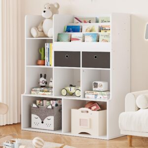 gaomon 47.8in kids bookshelf with drawers wooden toy storage organizer modern bookcase with cubbies floor storage cabinet white toy chest playroom, classroom, nursery, kids room