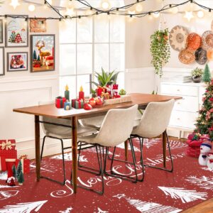 CAREMEE Christmas Washable Rug 8x10 Rug for Living Room Non Slip Soft Non Shedding Throw Rugs Large Area Rug for Bedroom Decor Stain Resistant Carpet for Dining Room Red 8'x10'