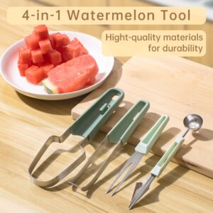 4 -in-1 Watermelon Fork Slicer Cutter,Melon Ball Scoop,Stainless Steel Watermelon Popsicle Cutter Watermelon Cutter Slicer Tool Melon Cutter Knife Portability Fruit Fork for Camping Kitchen Gadgets