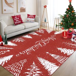 caremee christmas washable rug 8x10 rug for living room non slip soft non shedding throw rugs large area rug for bedroom decor stain resistant carpet for dining room red 8'x10'