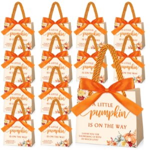 kolldenn 50 set baby shower party favors thank you gift bags a little pumpkin is on the way gift bags with handles fall small candy bags with bow ribbon for autumn baby shower gender reveal party