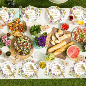 96Pcs Floral Bridal Shower Party Supplies Cheers to Love Tableware Set Wildflower Party Plates and Napkins Decorations for Engagement Bridal Shower Wedding Dinnerware Party Favors for 24 Guests