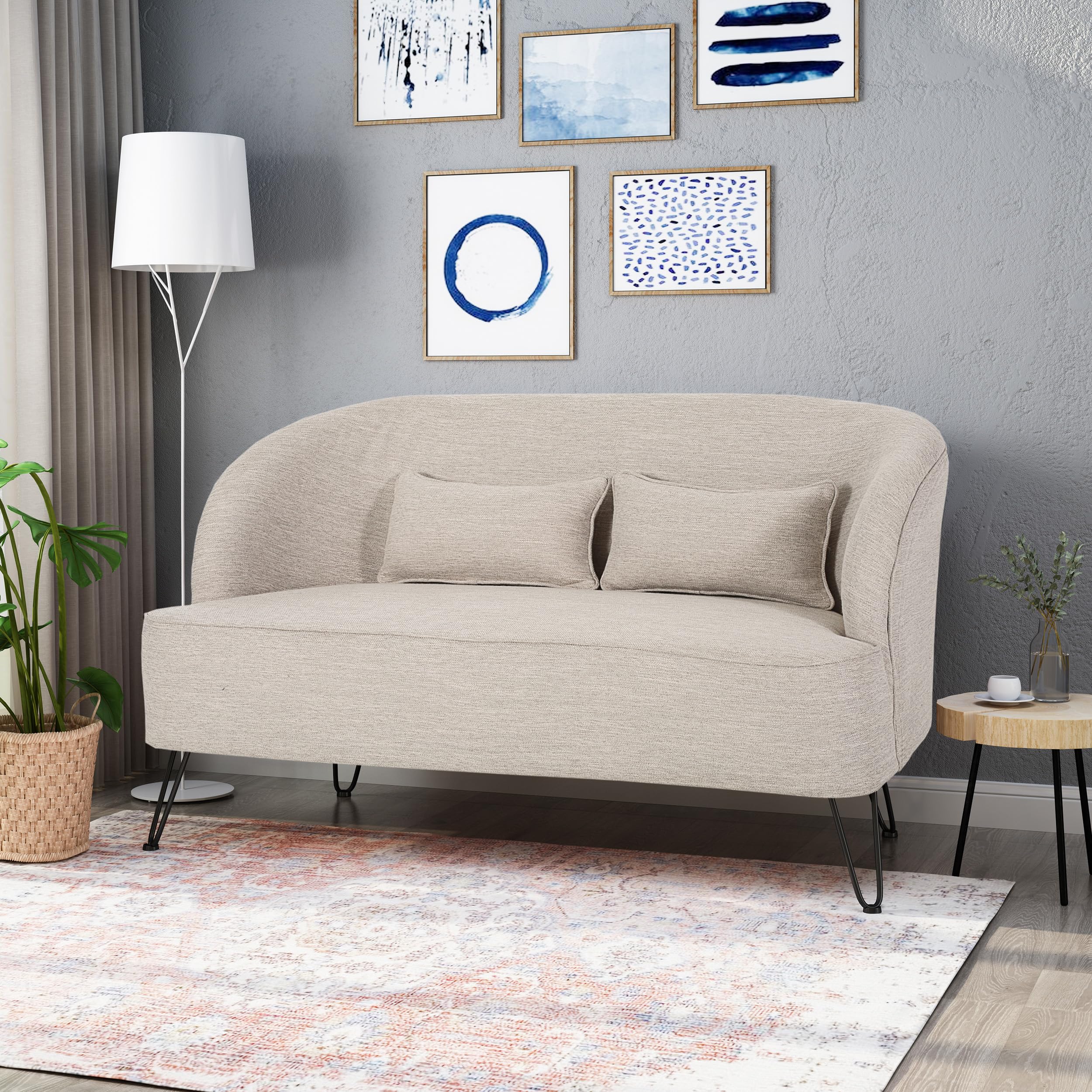 Christopher Knight Home Nilton Modern Fabric Loveseat with Hairpin Legs, 49.5 "W x 28.5 "D x 30.75 "H, Beige + Black