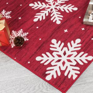 RUGSREAL Christmas Rug Runner Rug 2x6 Washable Rug Non Slip Kitchen Rugs Bedroom Decor Soft Throw Rugs Stain Resistant Carpet for Bedroom Laundry Hallway Runner Snow|Red 2'x6'