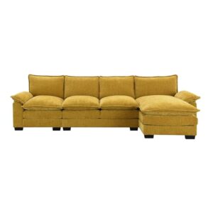 Favfurish 118" Modern L-Shaped Chenille Cloud Sofa with Chaise,5-seat Upholstered Couch W/Double Seat Cushions,Indoor Funiture Sleeper for Living Room Apartment Lounge,Ginger