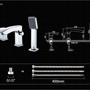 RONPOTY Kitchen Taps Bathtub Faucet Chrome Bathroom Tub Faucet Rainfall Bath Tub Taps Shower Mixer Tap Shower Faucet Set