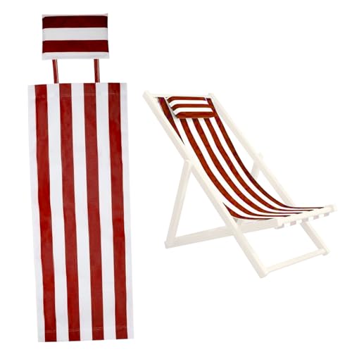 Wedhapy Patio Chair Replacement Fabric 45x17 Folding Sling Chair Replacement Fabric with Pillowcase Red and White Stripes Patio Chair Sling Replacement for Home Beach Balcony Patio Chair Sling Repl